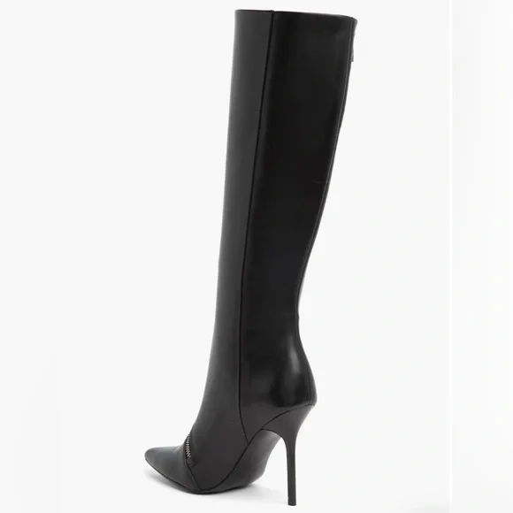 REISS | Hoxton Knee High Boot With Zippers Black Leather Size 39 NEW In Box - Picture 3 of 10